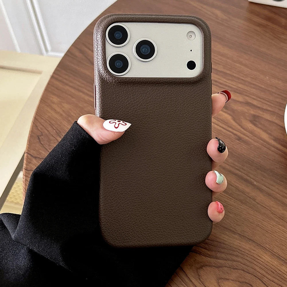 Luxury Leather Texture Shockproof iPhone Case – Soft TPU Cover for iPhone 11 to 17 Pro Max Air
