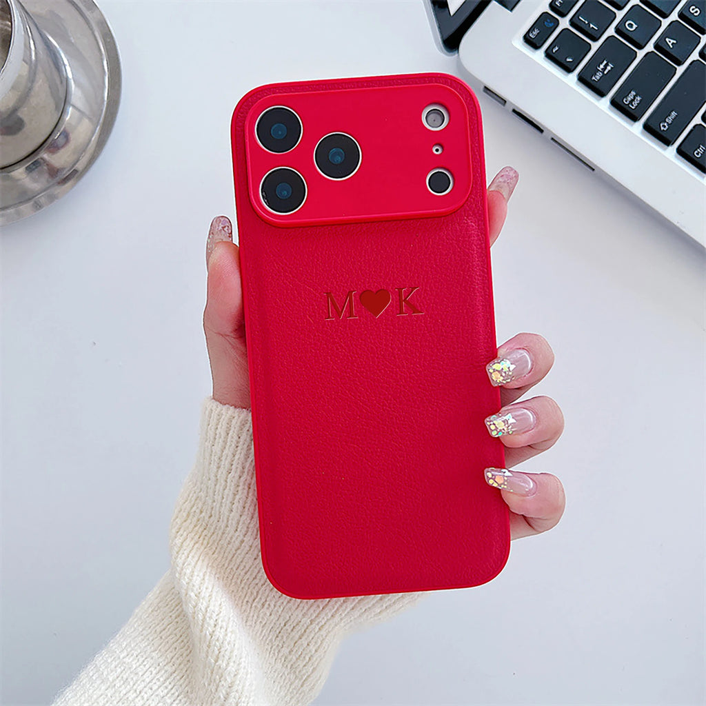Personalized Luxury Custom Name iPhone Case – 3D Hot Engraved Faux Leather Cover for iPhone 13 to 17 Pro Max
