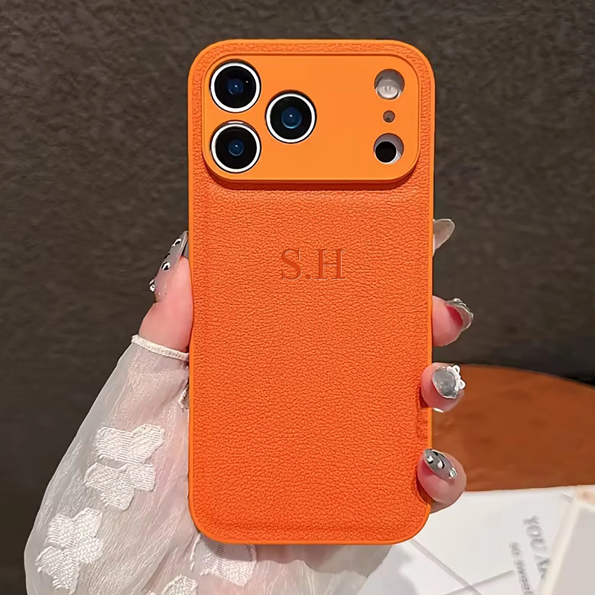 Personalized Luxury Custom Name iPhone Case – 3D Hot Engraved Faux Leather Cover for iPhone 13 to 17 Pro Max