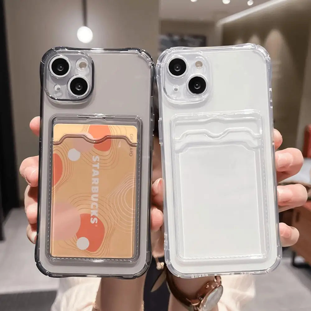 Transparent Card Bag Holder iPhone Case – Slim Wallet Case with Card Slot for iPhone 7 to 17 Pro Max