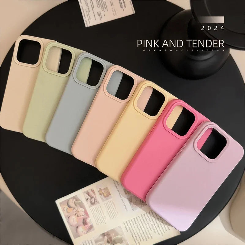 Dopamine-Inspired Silicone iPhone Case – Solid Color Simple Fashion Cover for iPhone 11 to 17 Pro Max