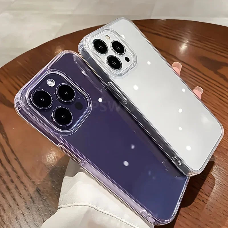Luxury HD Clear Hard Acrylic iPhone Case – Shockproof Transparent Back Cover for iPhone 11 to 17 Pro Max