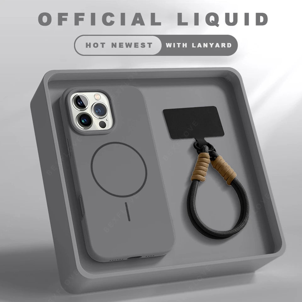 Magnetic iPhone Case With Lanyard – MagSafe Silicone Strap Protector for iPhone 11 to 16 Pro Max Plus