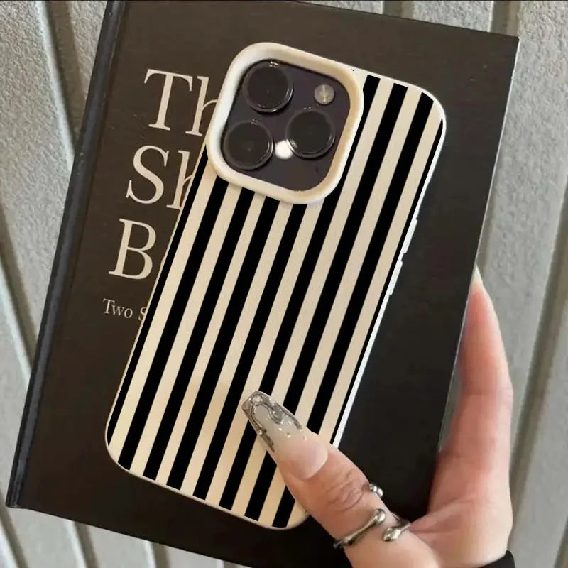Colorful Striped Minimalist iPhone Case – INS Aesthetic Couple Cover for iPhone 7 to 17 Pro Max