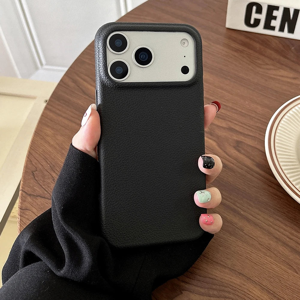 Luxury Leather Texture Shockproof iPhone Case – Soft TPU Cover for iPhone 11 to 17 Pro Max Air