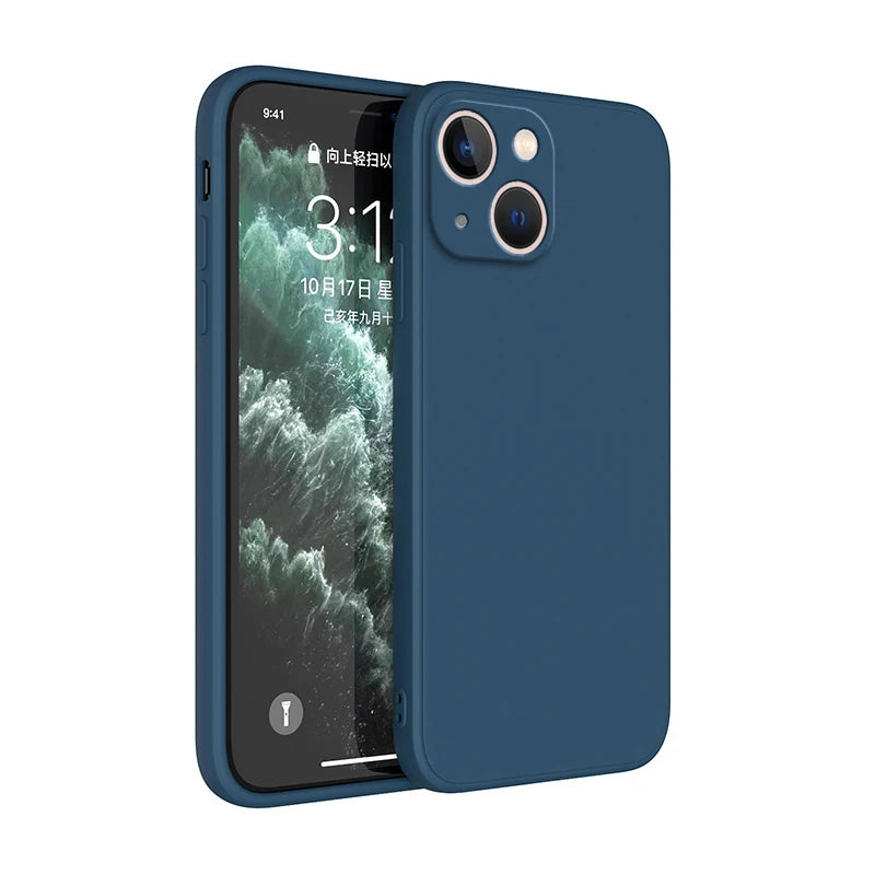 Square Liquid Silicone iPhone Case – Luxury Camera Protective Cover for iPhone 11 to 14 Pro Max