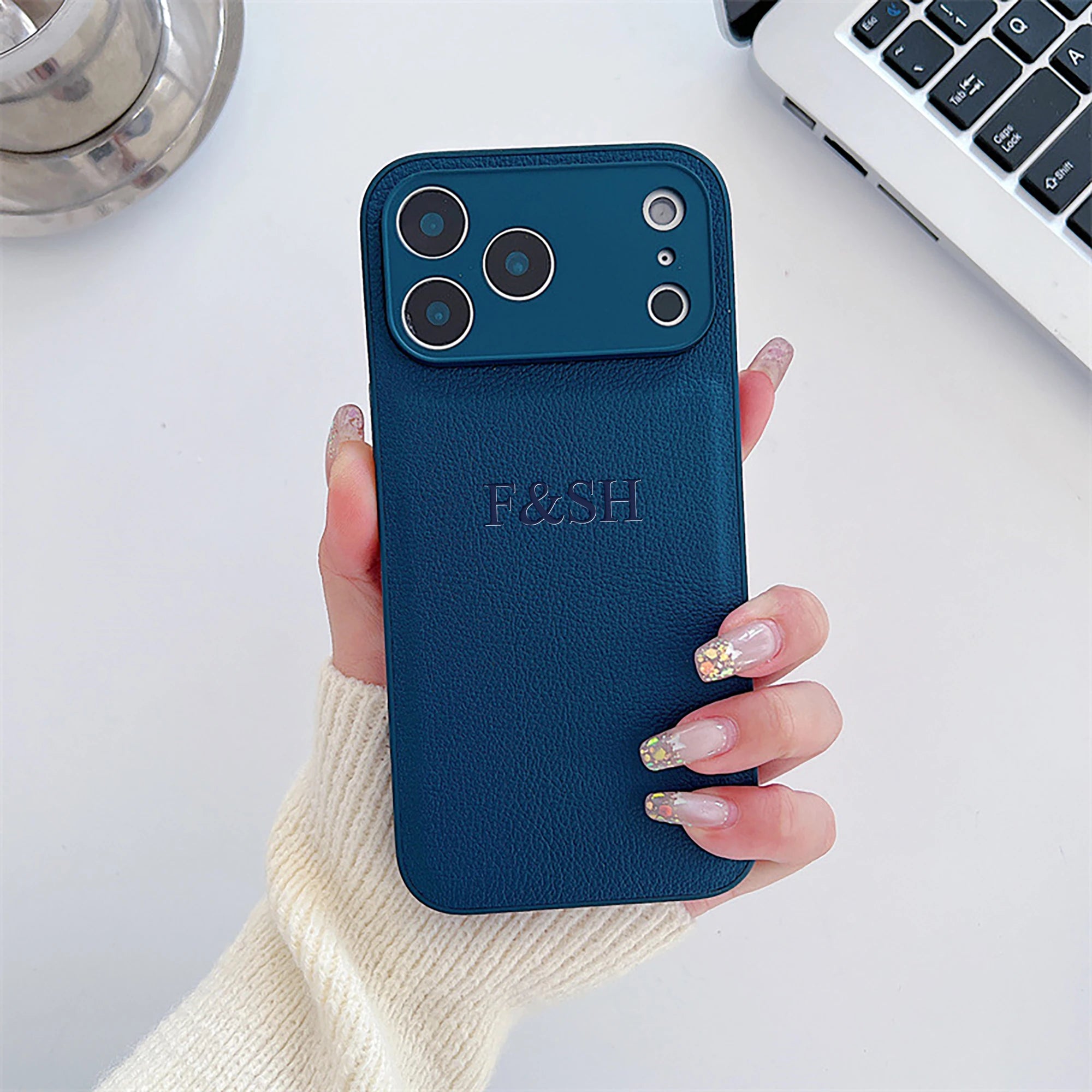 Personalized Luxury Custom Name iPhone Case – 3D Hot Engraved Faux Leather Cover for iPhone 13 to 17 Pro Max