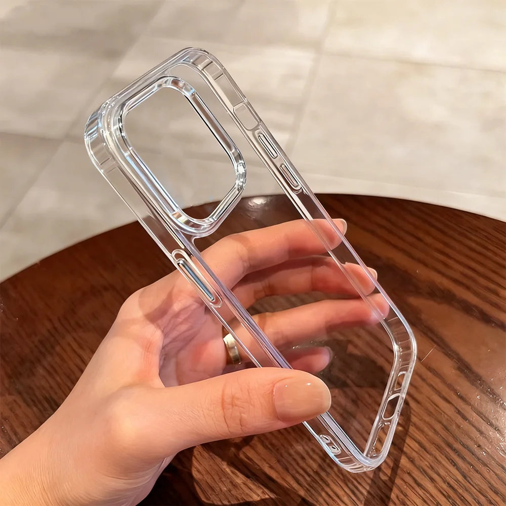 Luxury HD Clear Hard Acrylic iPhone Case – Shockproof Transparent Back Cover for iPhone 11 to 17 Pro Max