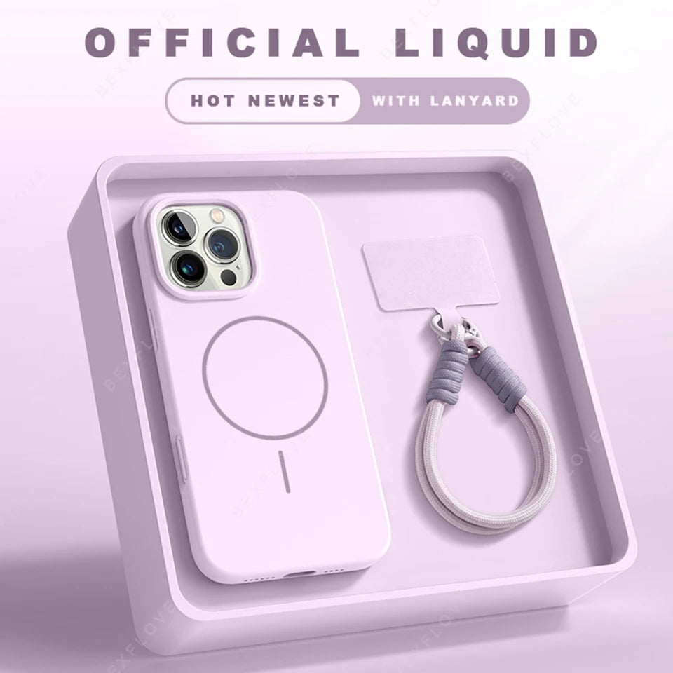 Magnetic iPhone Case With Lanyard – MagSafe Silicone Strap Protector for iPhone 11 to 16 Pro Max Plus