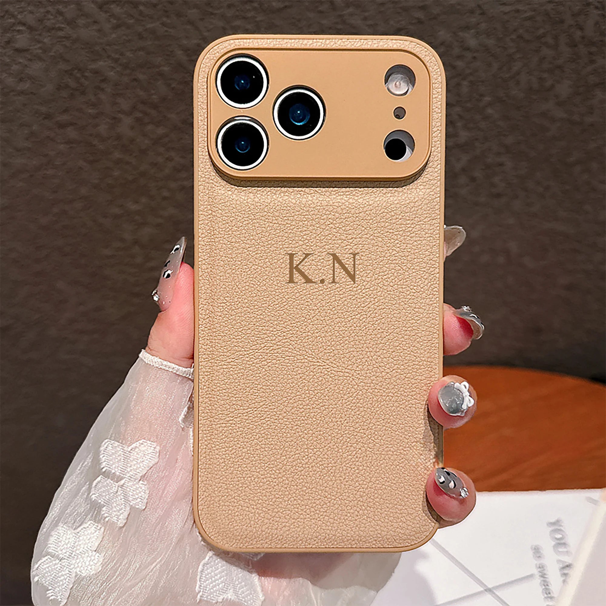 Personalized Luxury Custom Name iPhone Case – 3D Hot Engraved Faux Leather Cover for iPhone 13 to 17 Pro Max