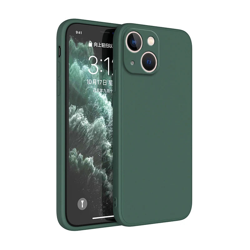 Square Liquid Silicone iPhone Case – Luxury Camera Protective Cover for iPhone 11 to 14 Pro Max