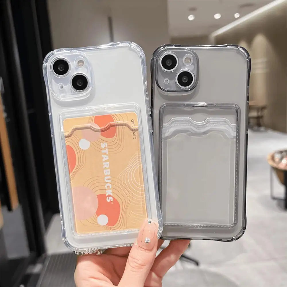 Transparent Card Bag Holder iPhone Case – Slim Wallet Case with Card Slot for iPhone 7 to 17 Pro Max