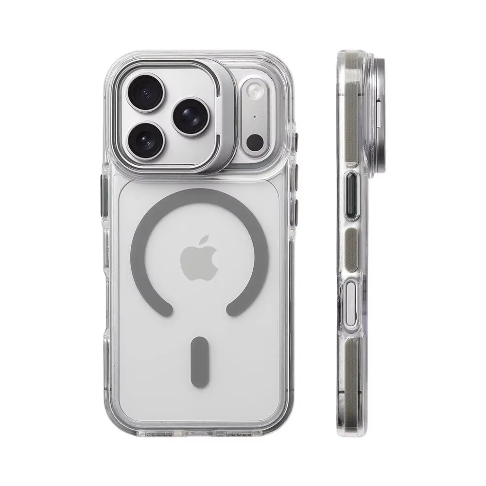 Luxury Magnetic Shockproof Clear Bumper Case — MagSafe Stand Cover for iPhone 17 16 15 14 13 12