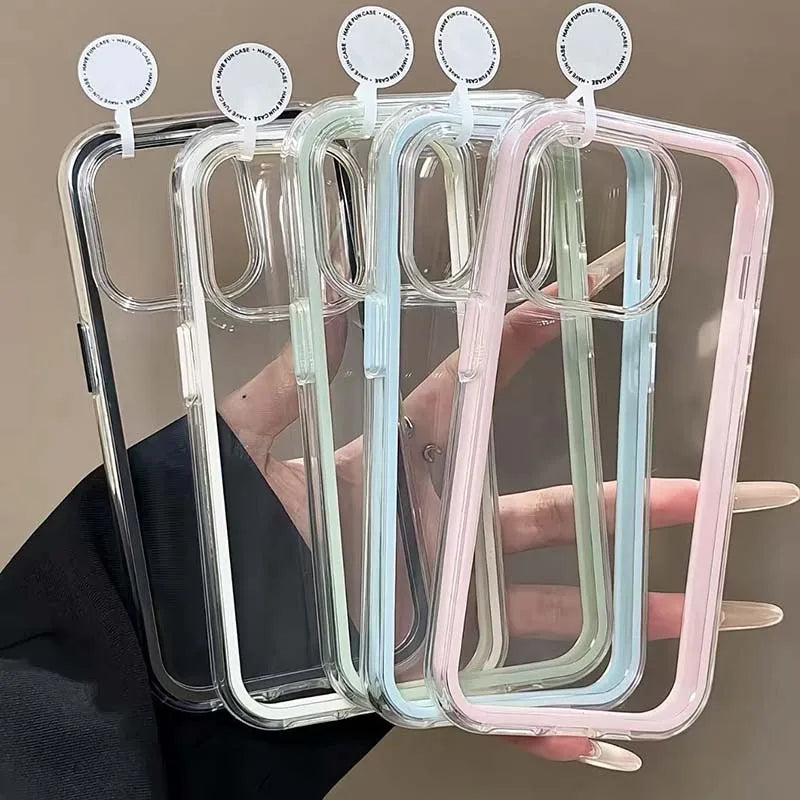 Luxury Candy Color Frame Clear Back iPhone Case – Shockproof Acrylic Bumper Cover for iPhone 11 to 17 Pro Max