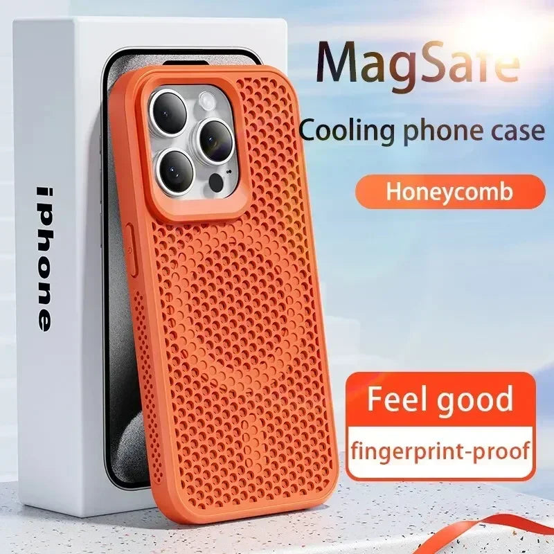 Cooling Heat Dissipation iPhone Case – Breathable Hard Back MagSafe Cover for iPhone 11 to 17 Pro Max