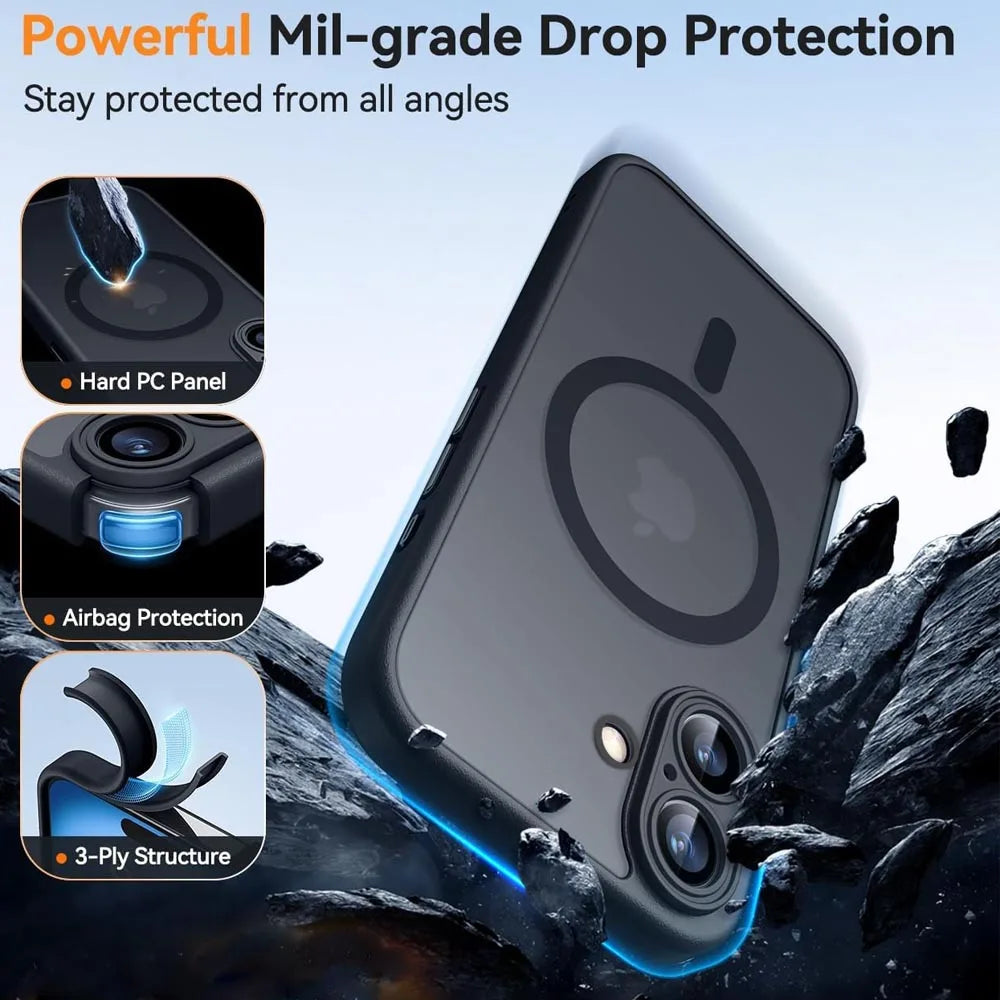 Magnetic Luxury Armor Shockproof Case — MagSafe Matte Translucent Cover for iPhone 17 16 15 14 13 12 11