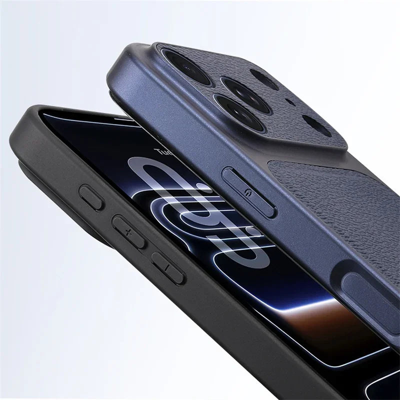 Personalised Gold & Silver Initials Leather iPhone Case – Luxury Lens Protection for iPhone 13 to 17 Pro Max Air