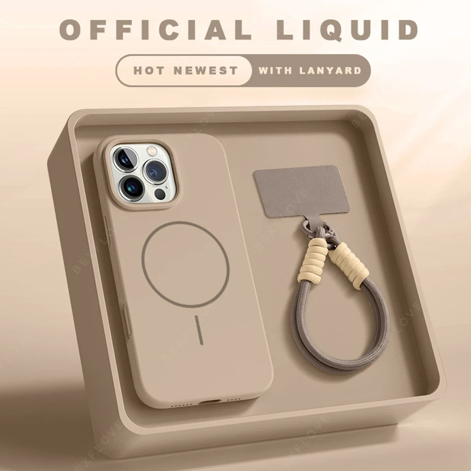 Magnetic iPhone Case With Lanyard – MagSafe Silicone Strap Protector for iPhone 11 to 16 Pro Max Plus