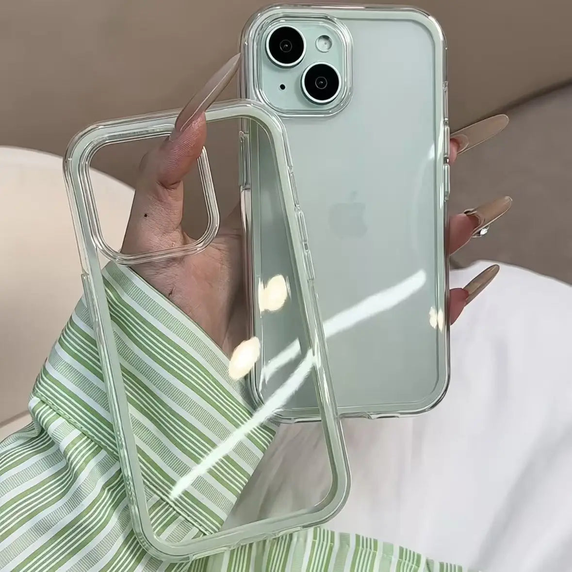 Luxury Candy Color Frame Clear Back iPhone Case – Shockproof Acrylic Bumper Cover for iPhone 11 to 17 Pro Max