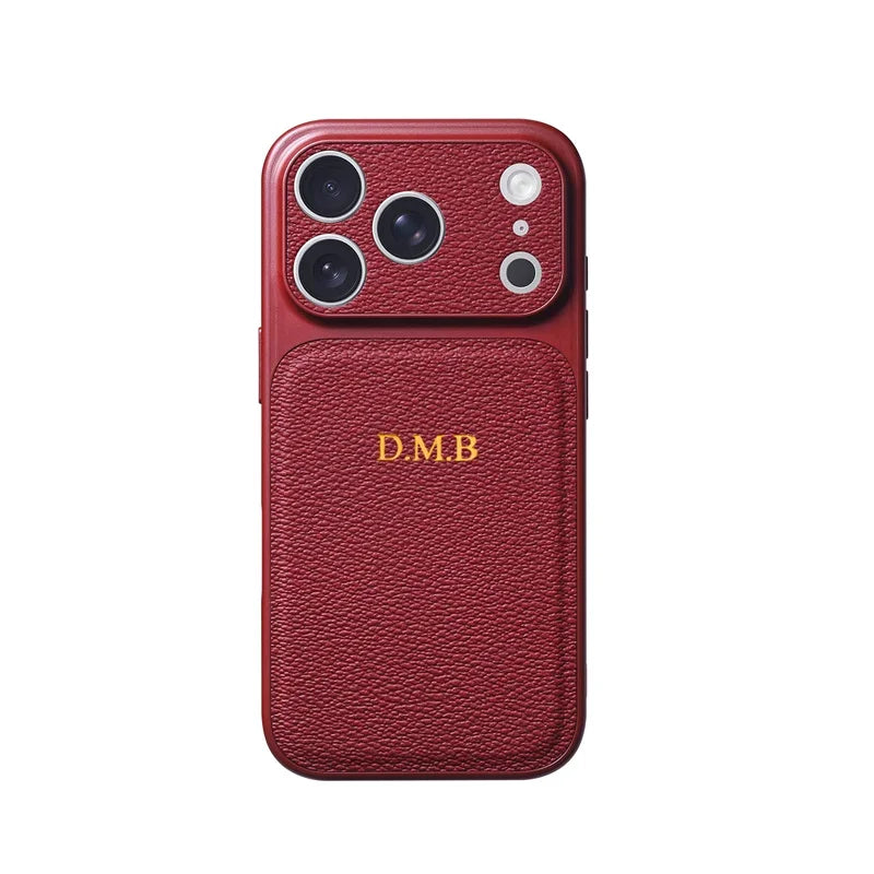 Personalised Gold & Silver Initials Leather iPhone Case – Luxury Lens Protection for iPhone 13 to 17 Pro Max Air