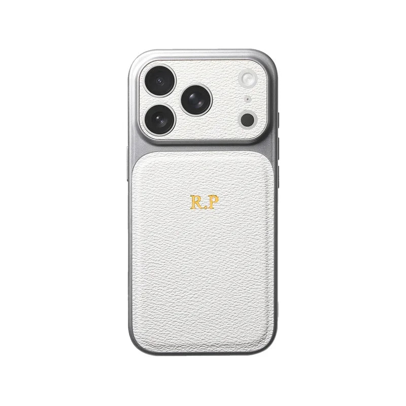 Personalised Gold & Silver Initials Leather iPhone Case – Luxury Lens Protection for iPhone 13 to 17 Pro Max Air