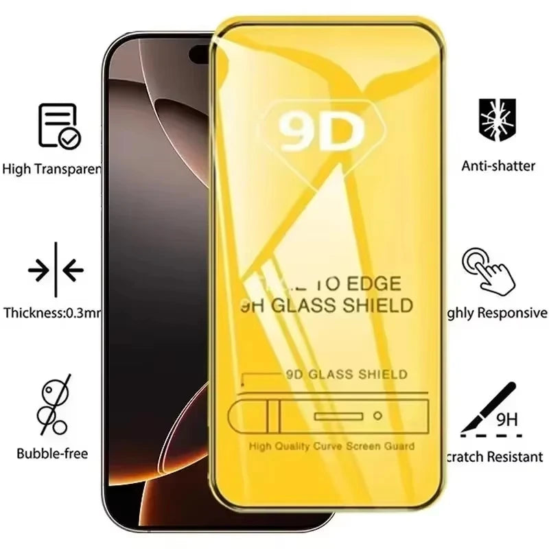 9D Full Cover Tempered Glass Screen Protector for iPhone – 1 to 5 Pack for iPhone X to 17 Pro Max