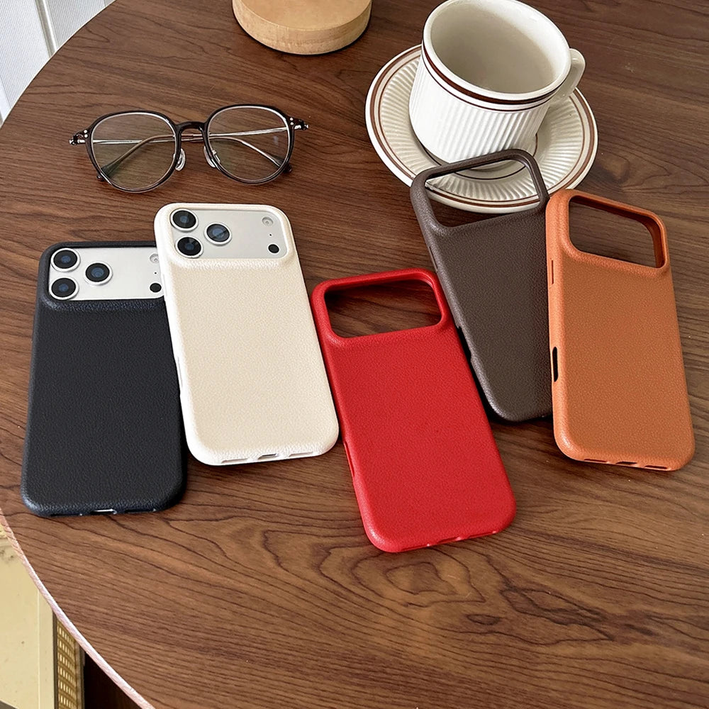 Luxury Leather Texture Shockproof iPhone Case – Soft TPU Cover for iPhone 11 to 17 Pro Max Air