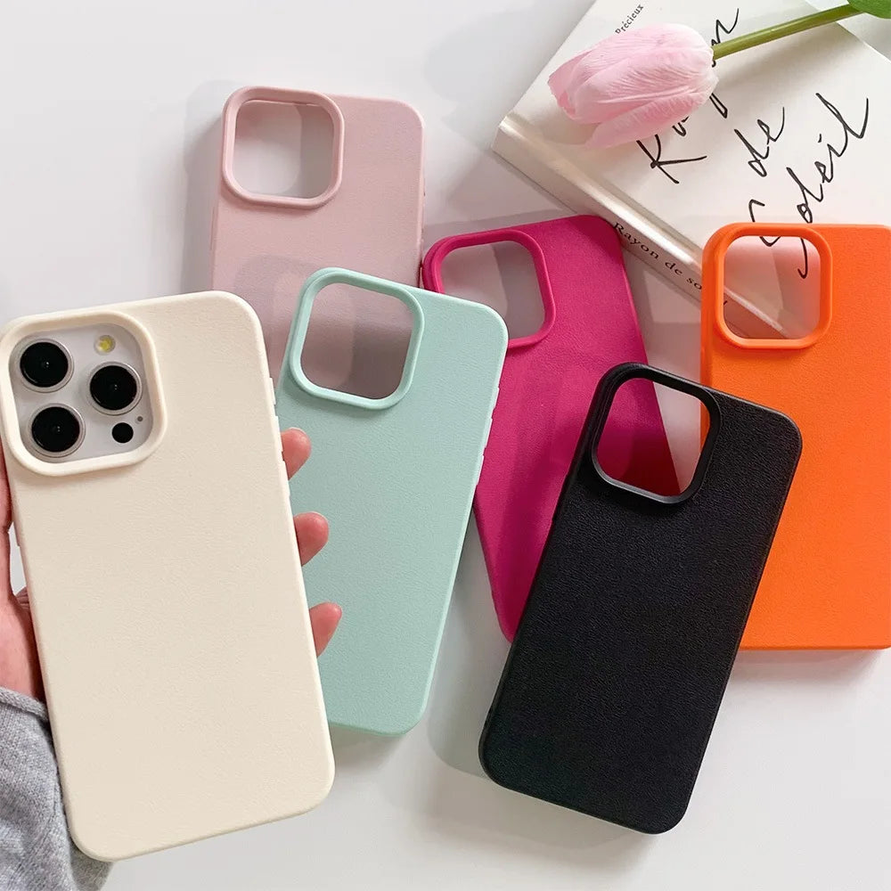 Leather iPhone Case – Shockproof Soft TPU Cover for iPhone 7 to 17 Pro Max | Premium Faux Leather