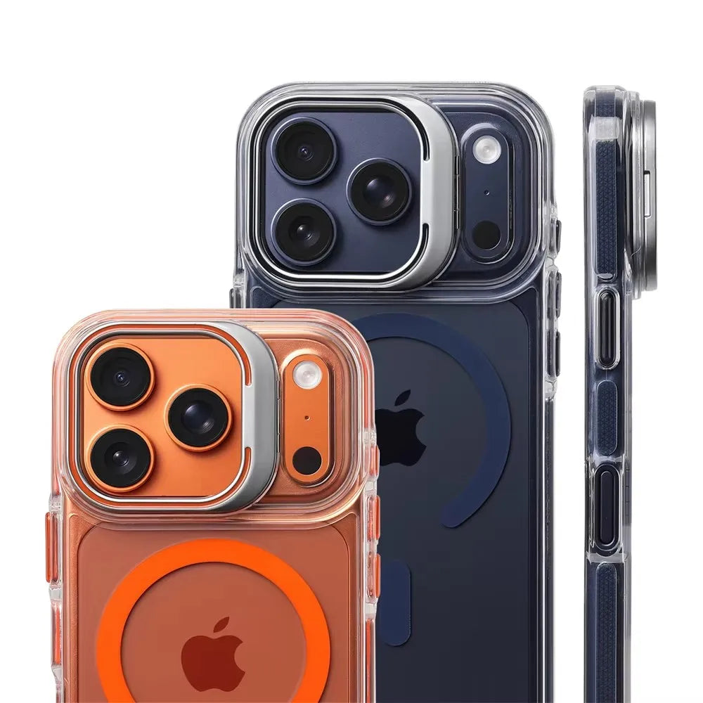 Luxury Magnetic Shockproof Clear Bumper Case — MagSafe Stand Cover for iPhone 17 16 15 14 13 12