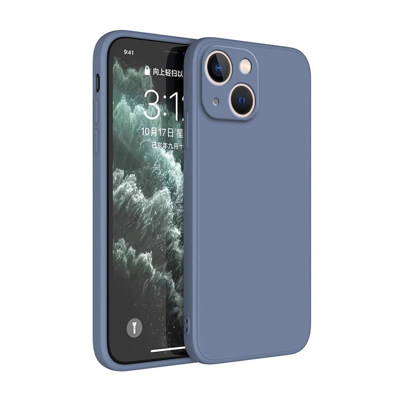 Square Liquid Silicone iPhone Case – Luxury Camera Protective Cover for iPhone 11 to 14 Pro Max