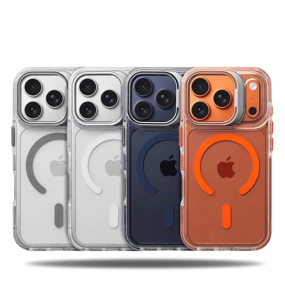 Luxury Magnetic Shockproof Clear Bumper Case — MagSafe Stand Cover for iPhone 17 16 15 14 13 12