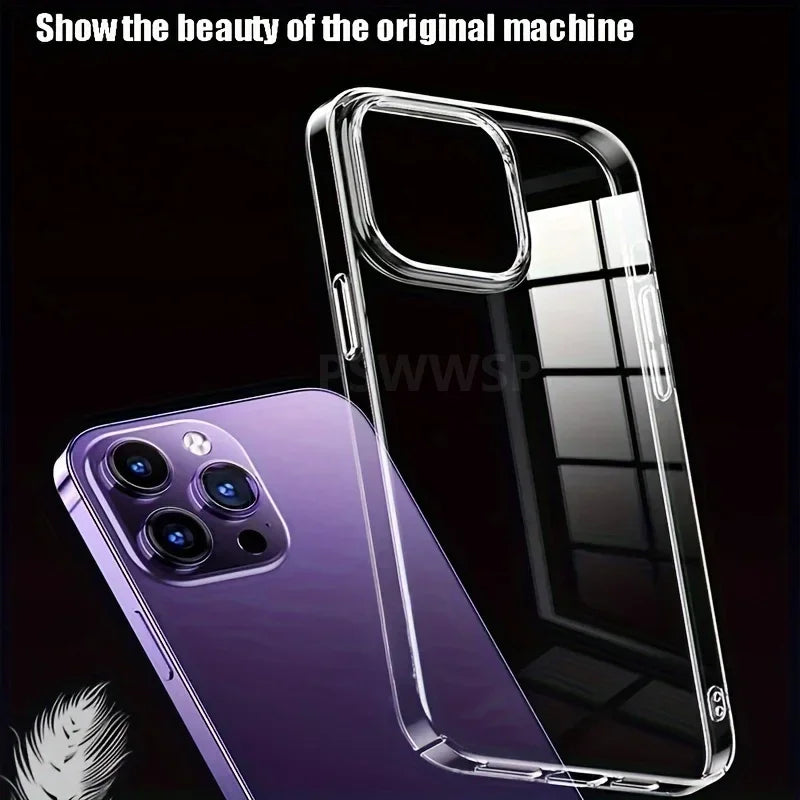 Luxury HD Clear Hard Acrylic iPhone Case – Shockproof Transparent Back Cover for iPhone 11 to 17 Pro Max