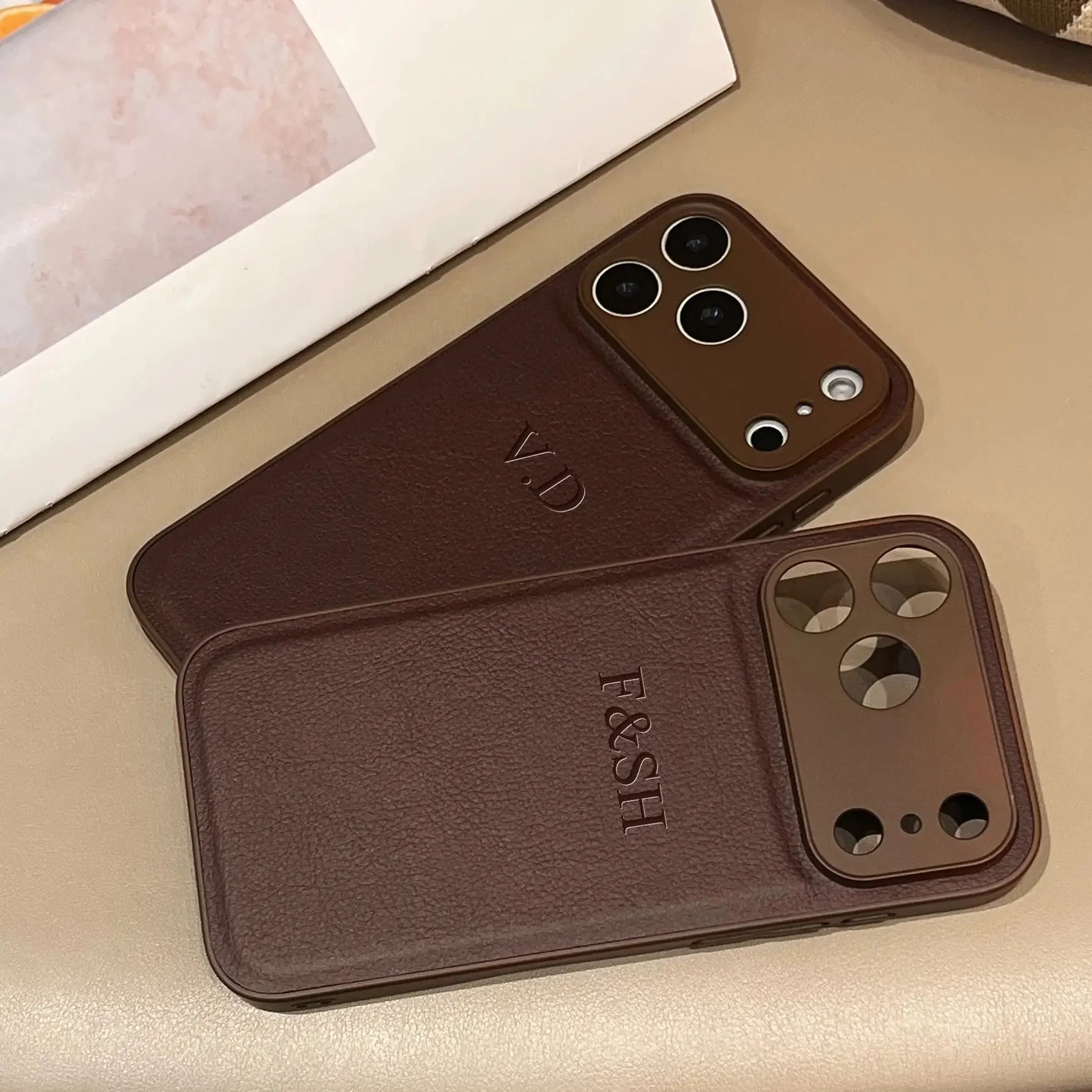 Personalized Luxury Custom Name iPhone Case – 3D Hot Engraved Faux Leather Cover for iPhone 13 to 17 Pro Max