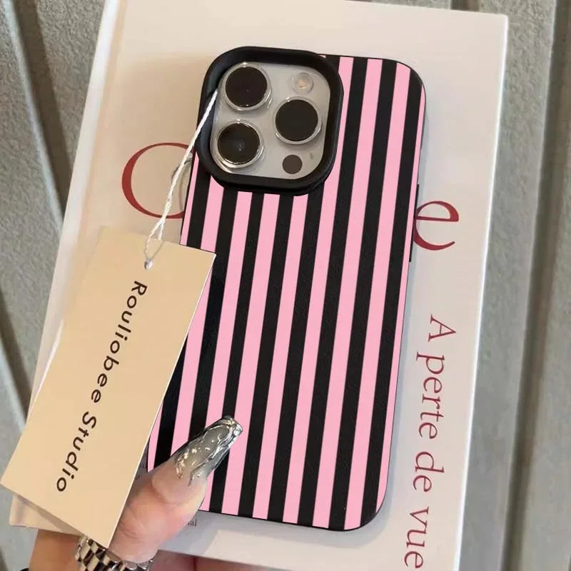 Colorful Striped Minimalist iPhone Case – INS Aesthetic Couple Cover for iPhone 7 to 17 Pro Max