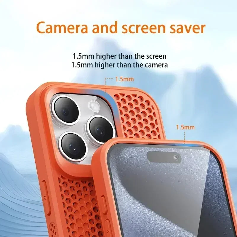 Cooling Heat Dissipation iPhone Case – Breathable Hard Back MagSafe Cover for iPhone 11 to 17 Pro Max