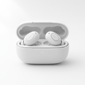 Blerokan Pro Wireless Earbuds matte white – studio product shot with charging case on white background