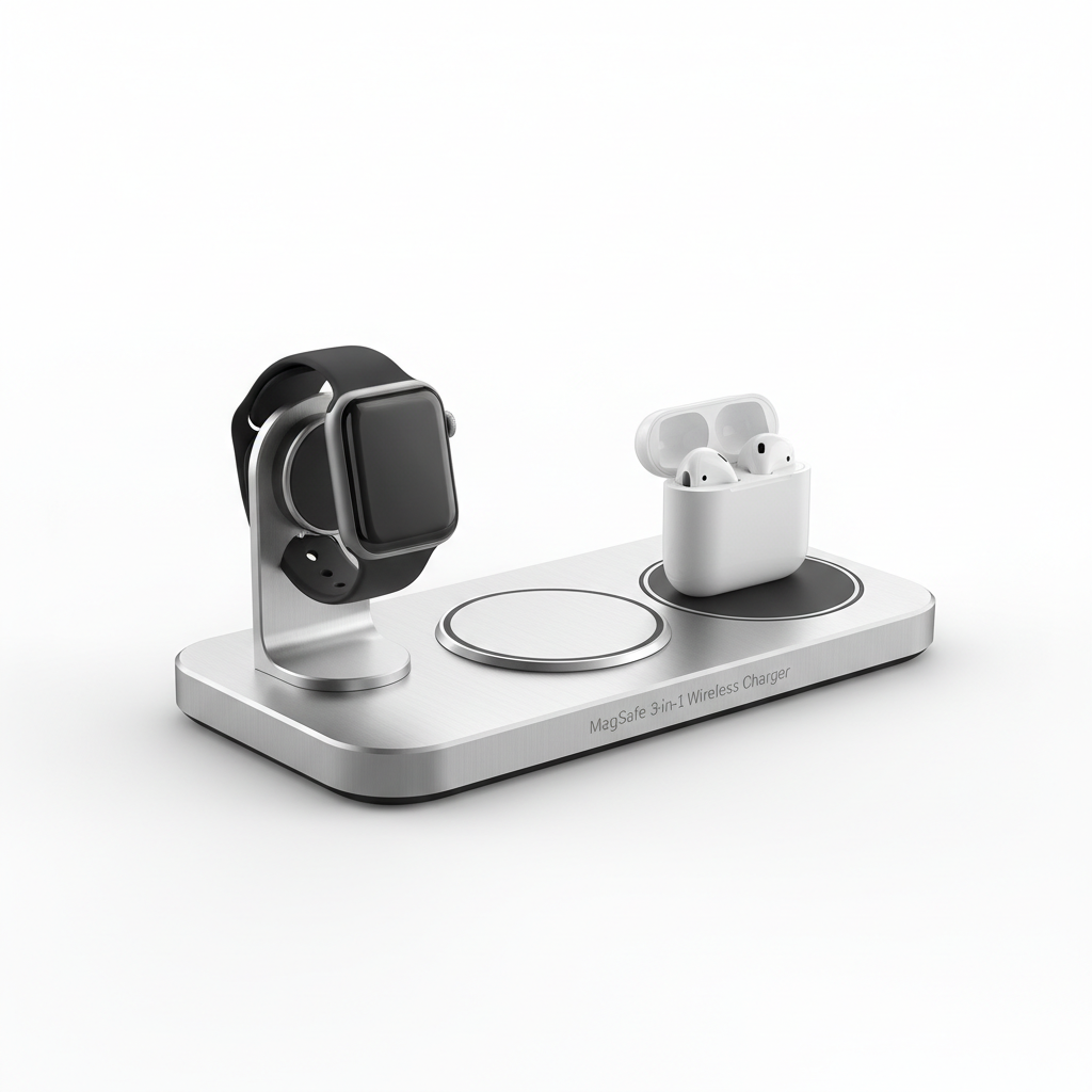 Blerokan MagSafe 3-in-1 Wireless Charging Pad premium aluminum – studio product shot on white background