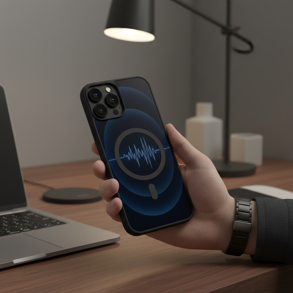 Blerokan MagSafe iPhone 16 Pro Case Midnight Black – lifestyle shot held in hand