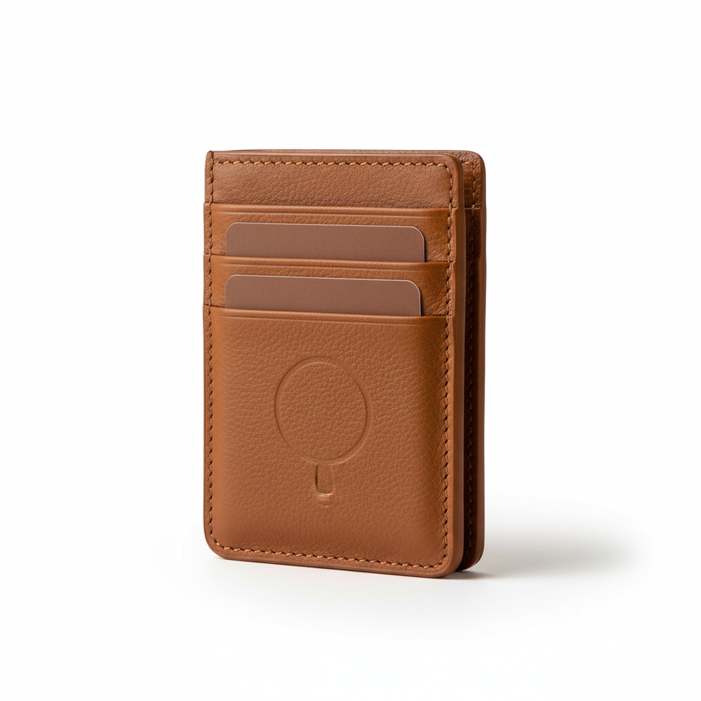 Blerokan MagSafe Leather Card Wallet Cognac Tan – studio product shot on white background
